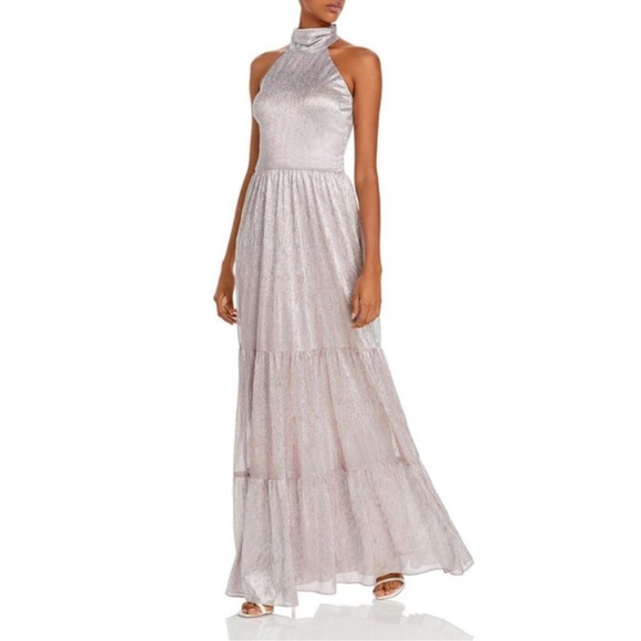 AQUA METALLIC MOCK NECK EVENING DRESS (AAAA) - Picture 1 of 8